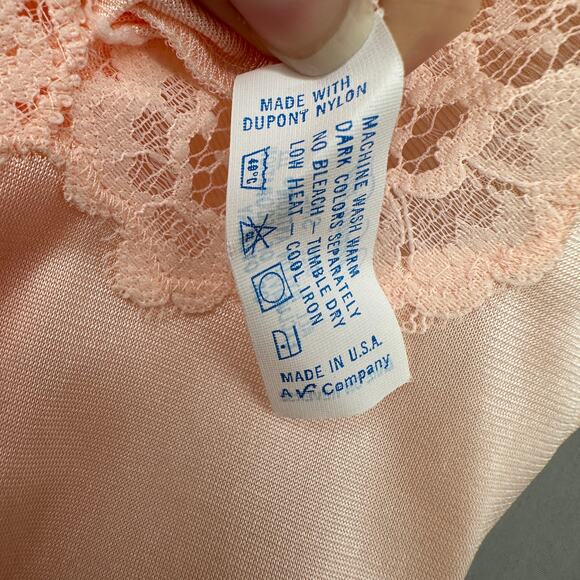 Vintage Slip Dress Small Pink Maxi Lingerie Nightgown Coquette Lace Made USA - Picture 5 of 9